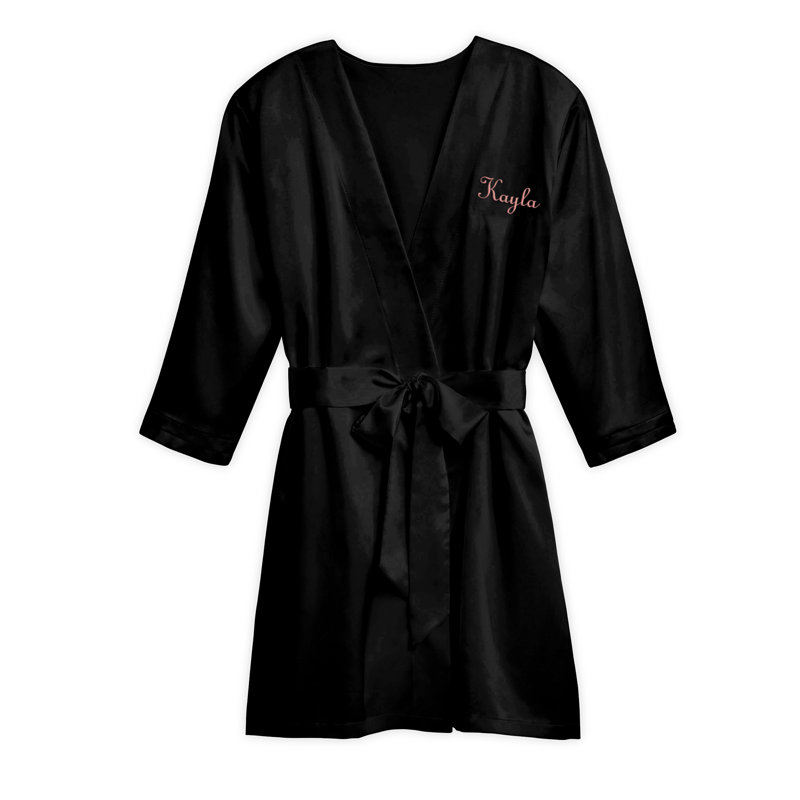 Weddingstar Personalized Embroidered Black Sateen Bathrobe Wayfair